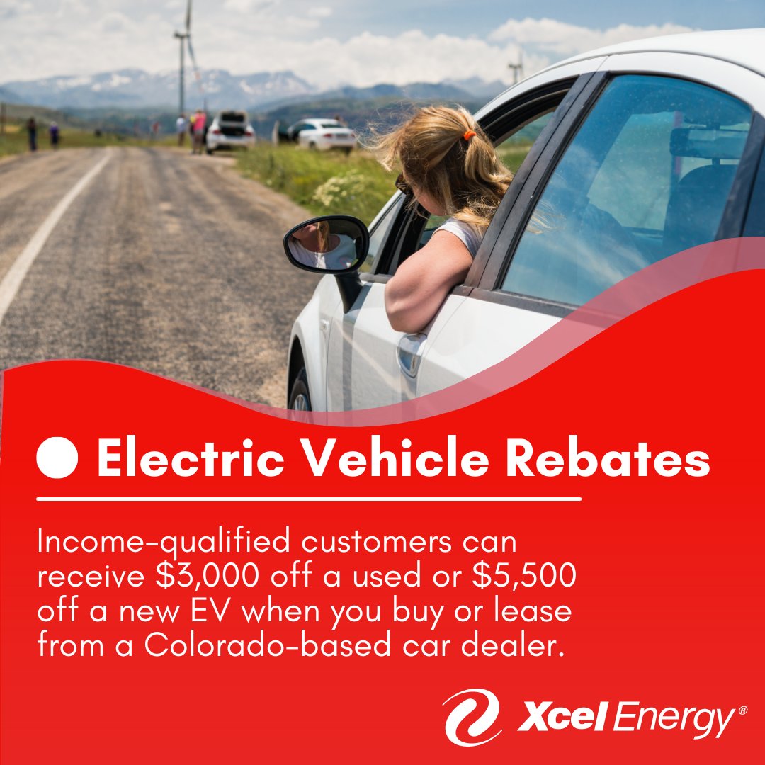 DriveElectricCO's tweet photo. Did you know that with @xcelenergy, income-qualified customers can receive up to $3,000 off a used #EV or $5,500 off a new EV when buying or leasing? Visit the Drive Electric Colorado or Xcel Energy booth at the #DenverAutoShow this week (April 12-16) to learn more! https://t.co/3W2rgaYaqp