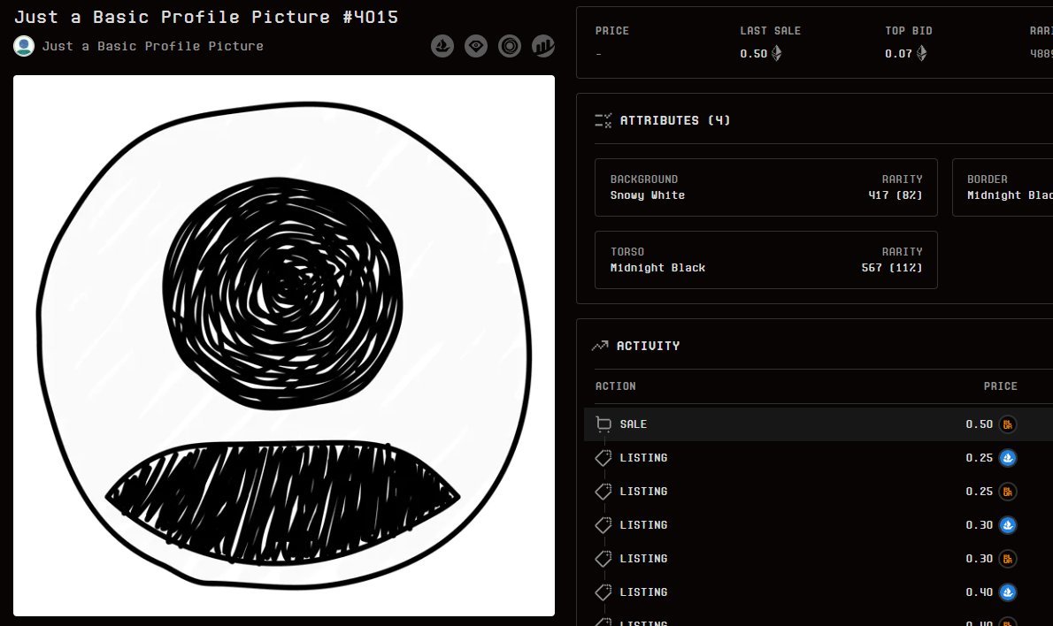 FaucisBeagles's tweet image. A #JustABasicPFP NFT with Midnight Black traits x 3 just sold for .5 $ETH 
It&apos;s probably nothing though 👀 @claritycollectv