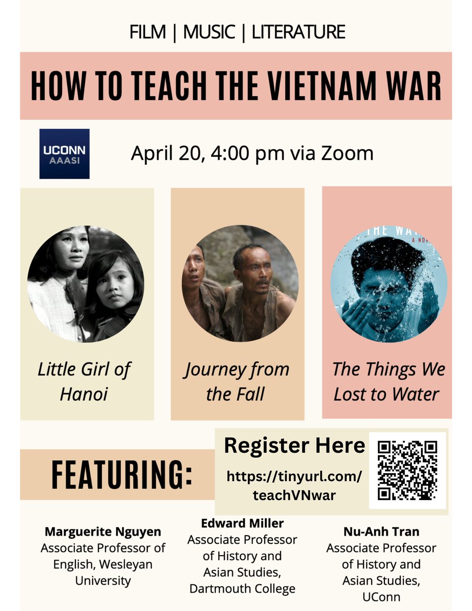 Register Today!

How to Teach the Vietnam War
4/20 @ 4pm

Supporting interdisciplinary inquiry of the Vietnam War at the High School level.

w/ Professors Marguerite Nguyen (<a href="/wesleyan_u/">Wesleyan University</a>), Edward Miller (<a href="/dartmouth/">Dartmouth 🌲</a>), and Nu-Anh Tran (<a href="/UConnHistory/">UConn History Dept</a>).

<a href="/CT_Council/">CCSS</a> <a href="/EducateCT/">CT Dept of Education</a>