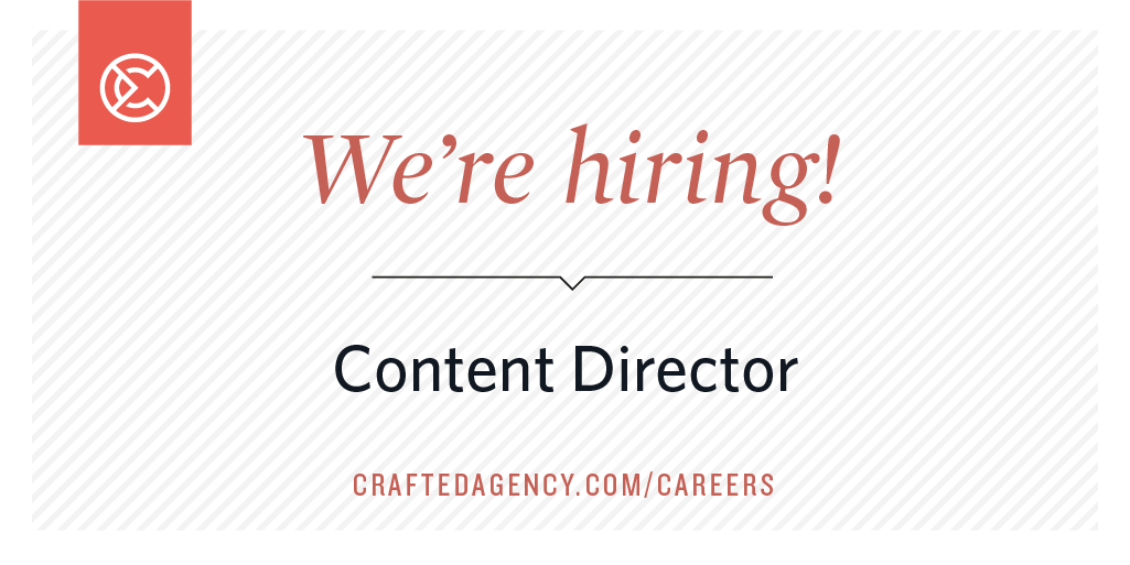We’re hiring a Content Director. Are strategizing and storytelling some of your strengths? Come lead our content team as we deliver high-level concepts across all mediums for cutting-edge clients.

hubs.ly/Q01L2cJw0

 #CraftedAgency #WellCRAFTED