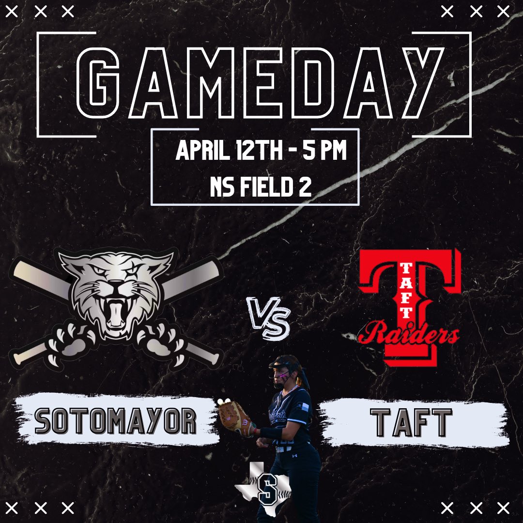 Sotomayor Wildcat Softball (@sotocatsoftball) on Twitter photo 🥎🚨 GAMEDAY 🚨🥎
🆚 TAFT 
🗓️ April 12th
⏰ 5 PM
📍 NS F2 
#GOWILDCATS 🐾 🥎🚨 GAMEDAY 🚨🥎
🆚 TAFT 
🗓️ April 12th
⏰ 5 PM
📍 NS F2 
#GOWILDCATS 🐾