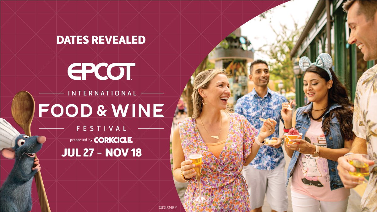 Dates Revealed!  🍽️ 🍷 ✨ The EPCOT International Food &amp; Wine Festival will be dishing up delights at <a href="/WaltDisneyWorld/">Walt Disney World</a> Resort beginning July 27! Get more delicious details now: di.sn/6010OzOYC