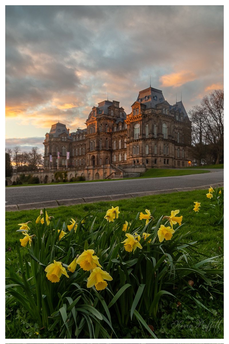 Daffodils and sunset at the @TheBowesMuseum #landscapephotography #sunset #spring #canonphotography #CountyDurham #BarnardCastle