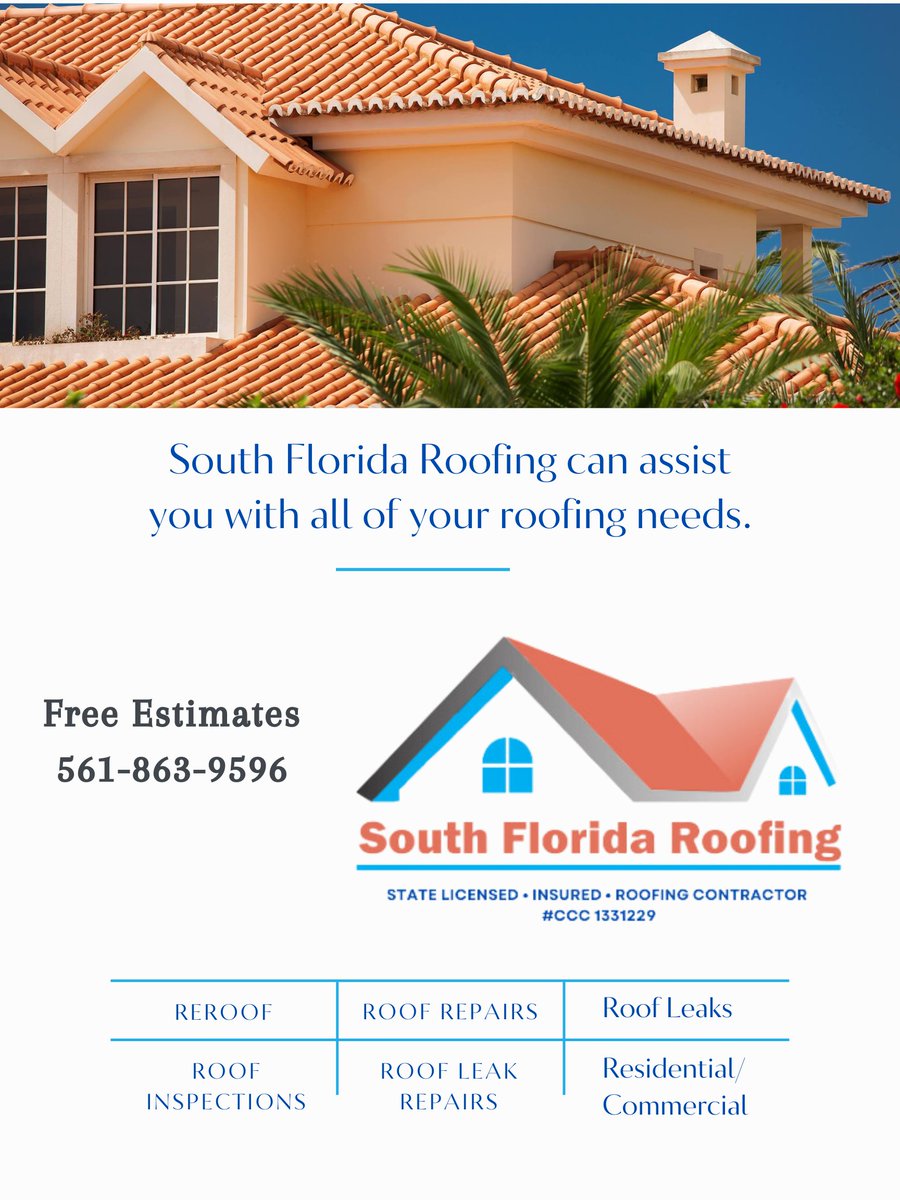 Do you have a roof leak? In need of a new roof? South Florida Roofing can help you with all of your roofing needs! #roofingneeds #roofingcontractor #southfloridaroofing #southflroofing #realestate #realtors #southFL #roofleaks #reroof #roof