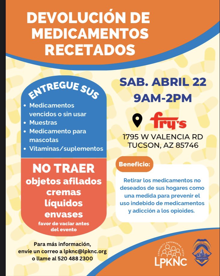 LPKNC_Tucson's tweet photo. DEA Take Back Day is 4/22! 

@whatsuptucson https://t.co/srCiXT0gVh