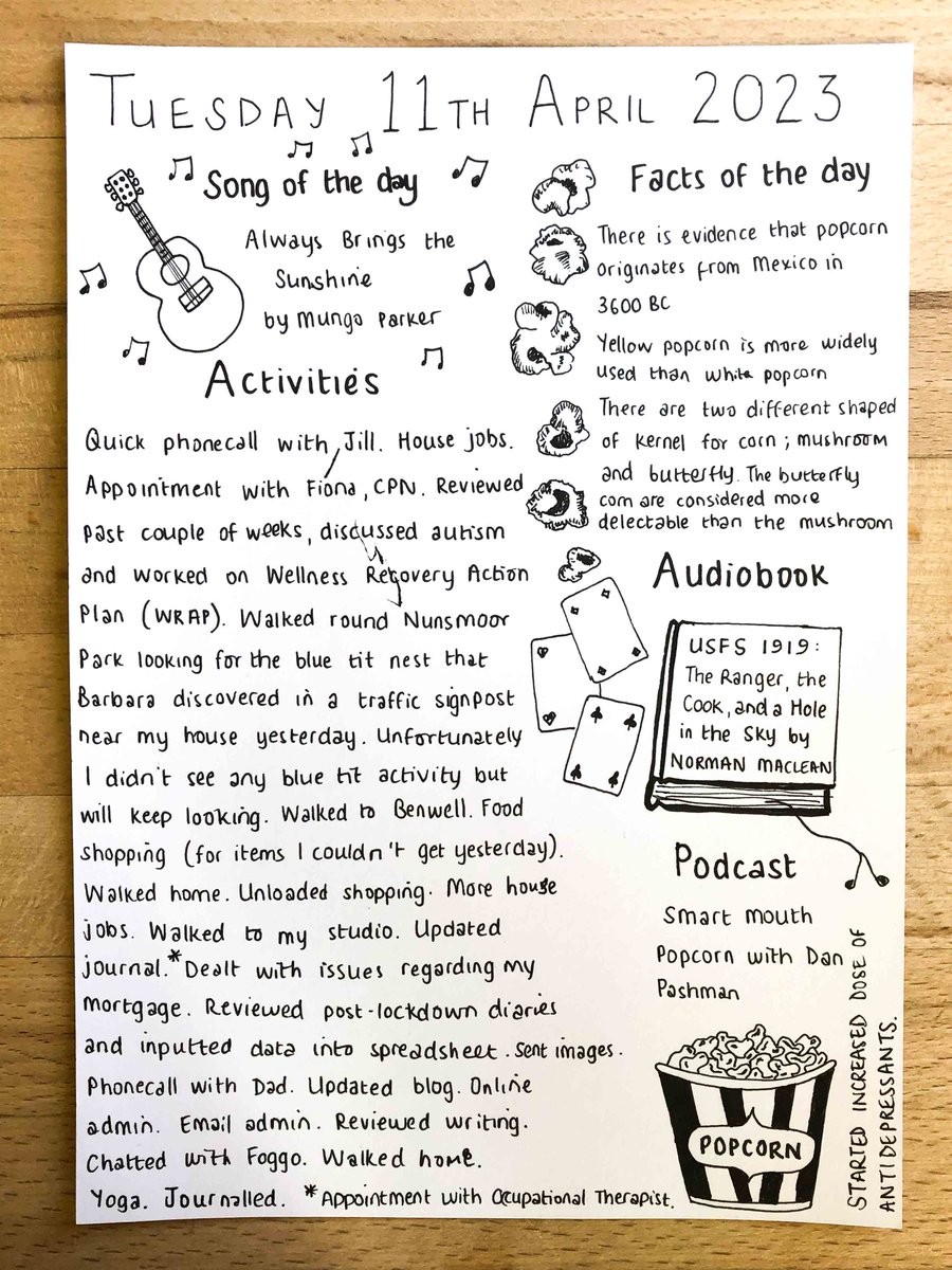 Tuesday 11th April 2023 - helenshaddock.blogspot.com/2023/04/tuesda… #art #diary #drawing  #journal #helenshaddock #eatingdistress #eatingdisorder #ocd  #mentalhealth #recovery @ParkerMungo <a href="/SmartMouthPod/">Smart Mouth</a> <a href="/katherinespiers/">Katherine Spiers</a> <a href="/TheSporkful/">Dan Pashman isn't on here anymore</a> @N_B_Project <a href="/CNTWNHS/">Cumbria, Northumberland, Tyne and Wear NHS FT</a>