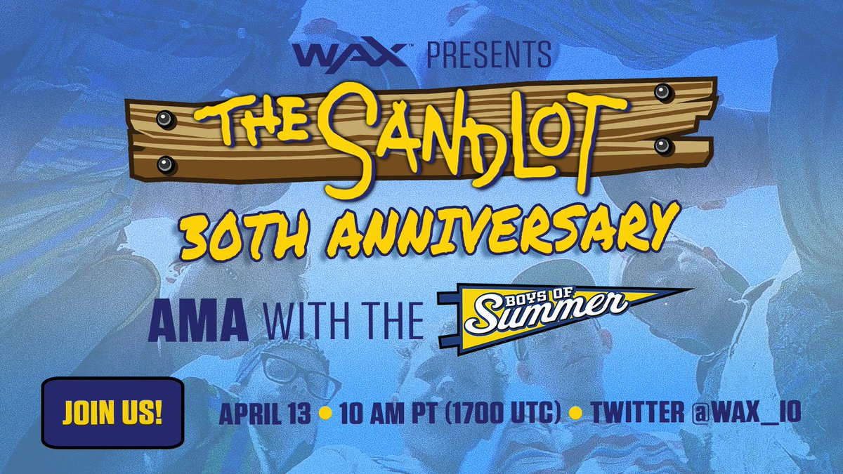 ⚾️Hey sports fans!⚾️ Join us tomorrow at 10 AM PT/ 1700 UTC for a special 30th Anniversary space with cast members from #TheSandlot movie! We'll be chatting with characters Bertram, Timmy & Tommy from the hit film! Bring your questions and step up to the plate!! #WAXFAM