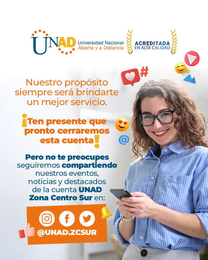 #DeInterés 🔊 Agradecemos a seguidores y amigos por ser parte de <a href="/UNADCEADPOPAYAN/">UNAD Cead Popayán</a> 😊 A partir de ahora y en el marco de la identidad institucional Unadista nos unimos a la fan page oficial de la zona 😍 Esta cuenta será cerrada ☑️ Te invitamos a seguir conectados en @UNAD.ZCSUR