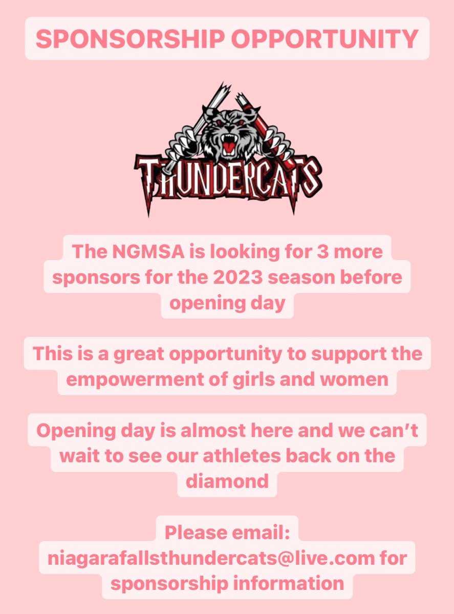 NFThundercats's tweet photo. SPONSORSHIP OPPORTUNITY! We are looking for 3 sponsors for the 2023 season before opening day.  Support our community and become a sponsor today 🌩 https://t.co/0tnNwwvhpU