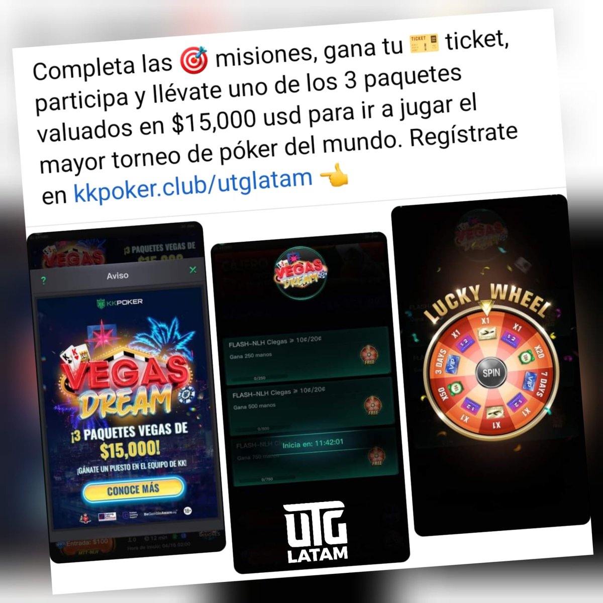 utgmx's tweet photo. 🎰 VEGAS DREAM 🎰
 Regístrate en https://t.co/n58nUohIZJ 👈
#UTGLATAM #KKPOKER #pokeronline #pokervegas https://t.co/eq24j1Jq0a