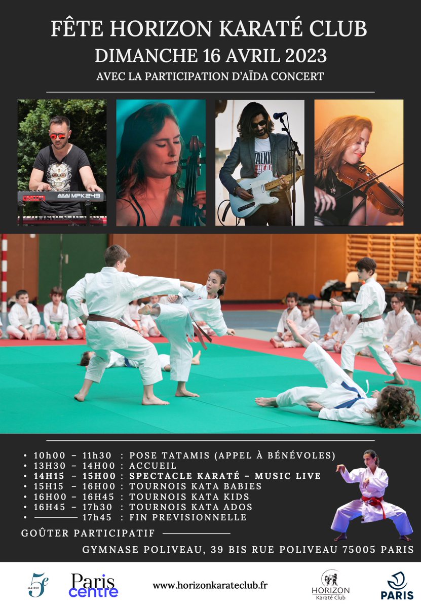HorizonKarate's tweet photo. Fête annuelle HKC ce dimanche :  concert + démonstration à Poliveau + compétition bon enfant.
À dimanche peut-être @FBerthout @VHacke @benjamin_isare @jerome_coumet @AimaneBsi @PierreRabadan @Karim_Ziady @lelisabeth1er @ArielWeilT @bmlardy @sandrousseau @SylvainMaillard https://t.co/OBFBr6XEUa