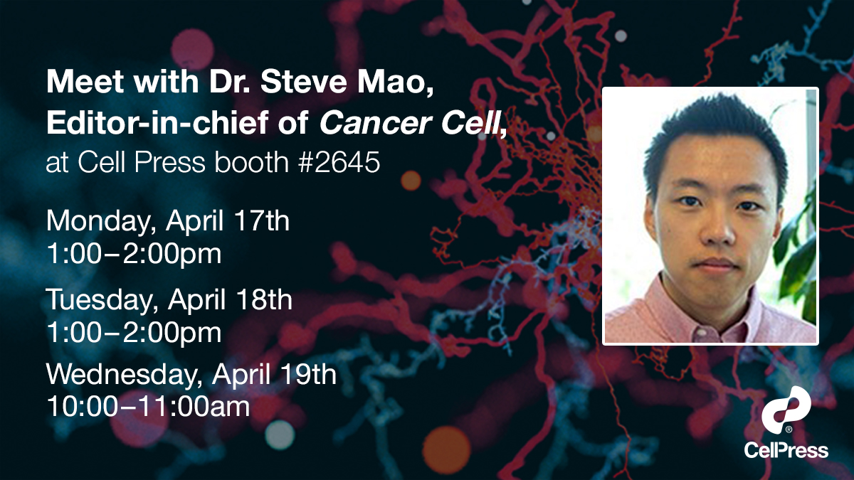 Cancer_Cell's tweet photo. Interested in publishing your findings in @Cancer_Cell? Discuss your research with editor-in-chief Steve Mao at #AACR23 https://t.co/G8IQI2zOHT https://t.co/UNGeDruhmN