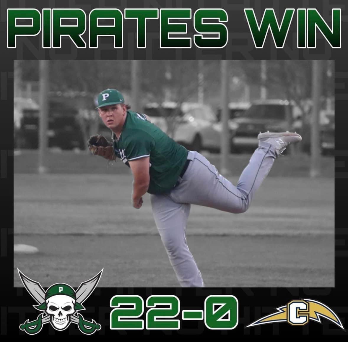 1PoteetBaseball's tweet photo. Pirates win, Pirates win! 🏴‍☠️
 
Bret Jones on the mound shuts down the Conrad Chargers in 3 innings allowing no hits. 
#thisispoteet #family #💪🏼 https://t.co/6aI7O3V2Qb