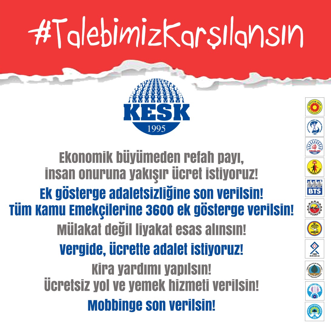 📝Talebimiz  net: Yoksulluk sınırının üzerinde, insanca yaşamaya yetecek, insan onuruna yakışır bir ücret!

📌 Çalışma yaşamının demokratikleştirilmesi! 📌Tüm Kamu Emekçilerine 3600 ek gösterge! 📌Mülakat değil liyakat!📌Vergide, ücrette adalet!

#TalebimizKarşılansın