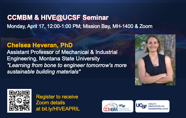 UCSF Musculoskeletal Center (@ucsfmskcenter) on Twitter photo 📢Not to miss - MONDAY, 4/17 at 12:00pm PT📢 <a href="/UCSF/">UC San Francisco</a> #CCMBM and <a href="/HIVE_UCSF/">Health Innovation via Engineering (HIVE)</a> hosts <a href="/HeveranChelsea/">Dr. Chelsea Heveran</a> of <a href="/montanastatecoe/">MSU Engineering</a>, who will give a lecture on recent advances in #bonebiology, #biomechanics, and #ELMs! 📢📢Register at bit.ly/HIVEAPRIL to receive Zoom details. 📢Not to miss - MONDAY, 4/17 at 12:00pm PT📢 <a href="/UCSF/">UC San Francisco</a> #CCMBM and <a href="/HIVE_UCSF/">Health Innovation via Engineering (HIVE)</a> hosts <a href="/HeveranChelsea/">Dr. Chelsea Heveran</a> of <a href="/montanastatecoe/">MSU Engineering</a>, who will give a lecture on recent advances in #bonebiology, #biomechanics, and #ELMs! 📢📢Register at bit.ly/HIVEAPRIL to receive Zoom details.