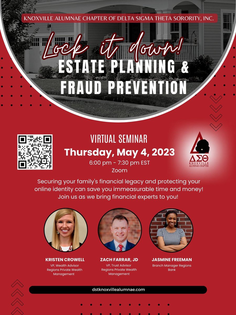 Lock it down! Estate Planning &amp; Fraud Prevention. Register for this free, virtual seminar. Details: dstknoxvillealumnae.com