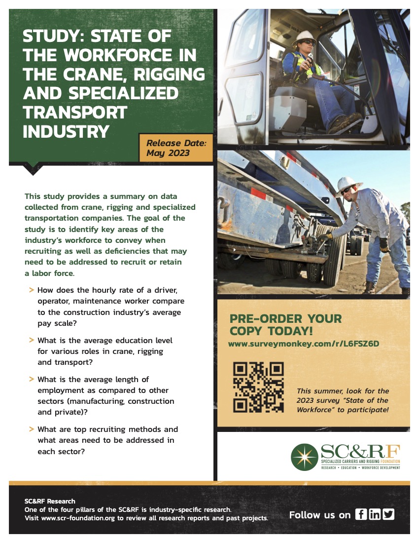 The State of the Workforce in the Crane, Rigging and Specialized Transport report is under committee review. Pre-Order today to get your copy as soon as it's released!
surveymonkey.com/r/L6FSZ6D