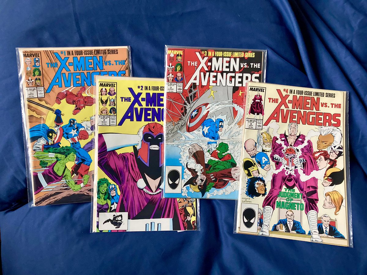 Today’s Comic Pickups,

#XMEN VS #Avengers 
Issues 1-4 (Complete Series)
Published April-July 1987
Written by #RogerStern
Pencils by #MarcSilvestri 
Inks by #JoeRubinstein 

It’s everyone versus #Magneto, or is it?

A classic 80’s #Marvel story 😁

#MarvelComics