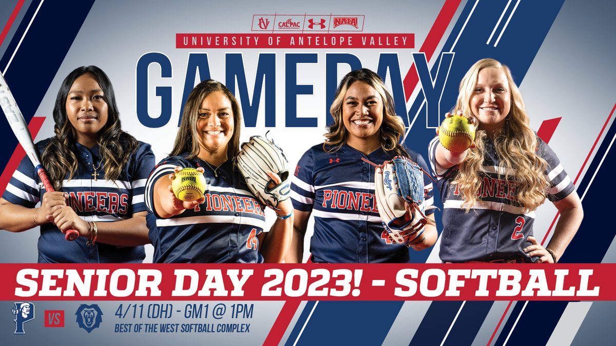 UAV Doubleheader Softball Game Day! It's Senior Day! The ladies take on Vanguard at 1pm PST at the Best of the West Softball Complex. Come out and root for your Lady Pioneers. Watch live at portal.stretchinternet.com/antelopevalley #GoNeers