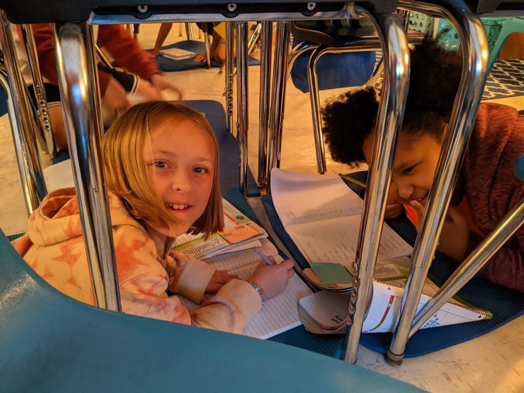 We love our school because we get to do things like working under our desks. 
#ilovemyschoolday