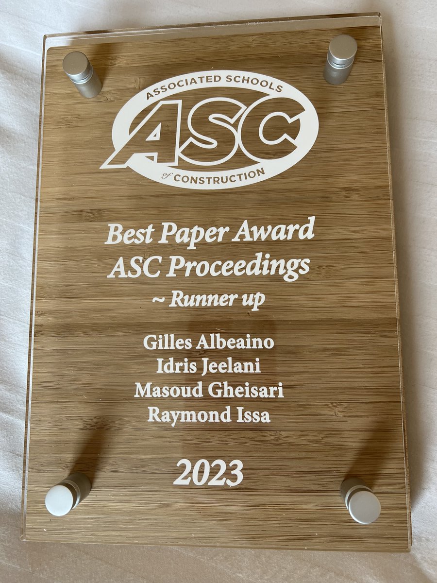UFRinkerSchool's tweet photo. Our  team had a remarkably successful presence at the 2023 ASC International Conference in Liverpool, UK. 

We presented 3 papers and 2 posters and received a Best Paper Award and an Outstanding Educator Award! Congrats to @idris_jeelani, @MasoudGheisari  and rest of the @UF team https://t.co/vGgn7MJZER