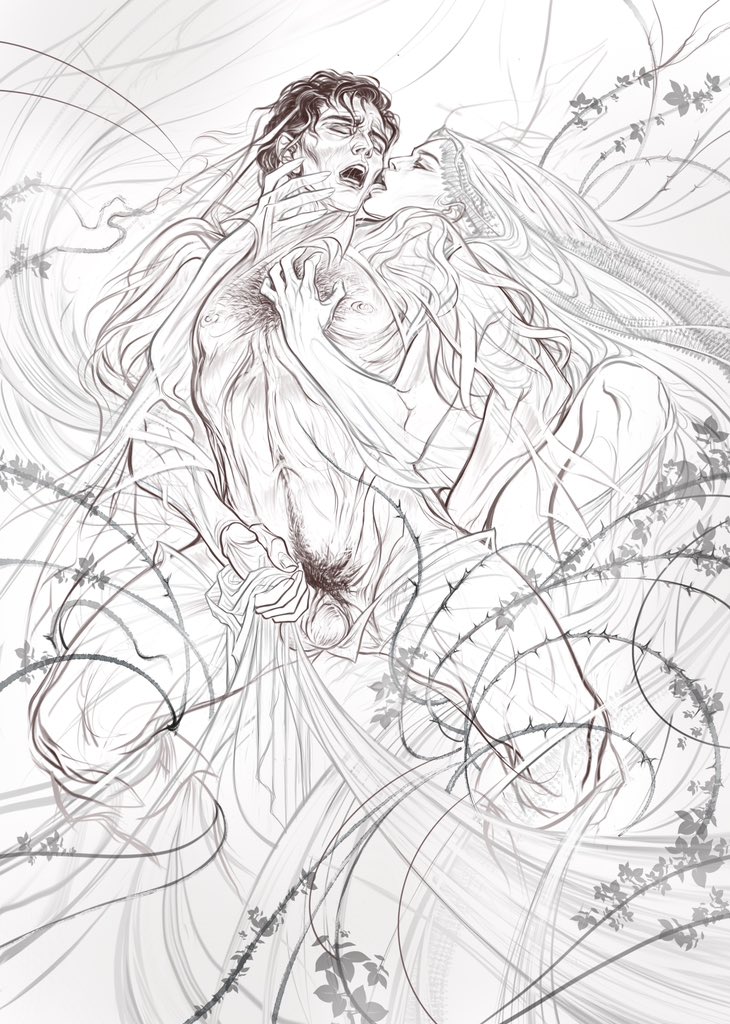 Rohlala_art's tweet photo. Silk and thorns (Rogier x Fia)
A wip I'd to color soon but I like them raw
#ELDENRING #nsfwart https://t.co/PxW1WeXs8N