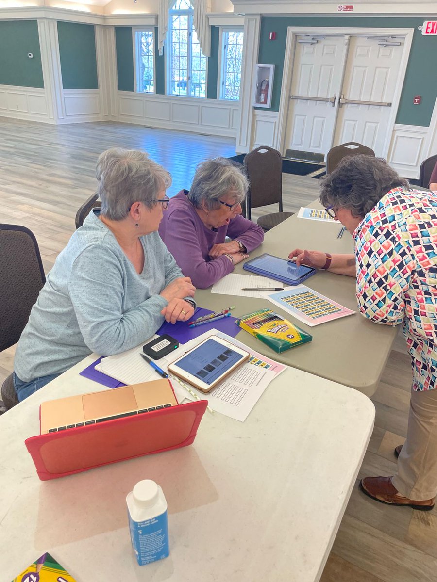 WalshUnivIT's tweet photo. Olivia who works at the help desk and I visited the @NorthCLibrary Senior Citizen Tuesday session and talked to folks about security online and helped them with their devices. They also had fun making binary jewelry. Walsh and I.T. out in the community! https://t.co/OvrBepNmZN