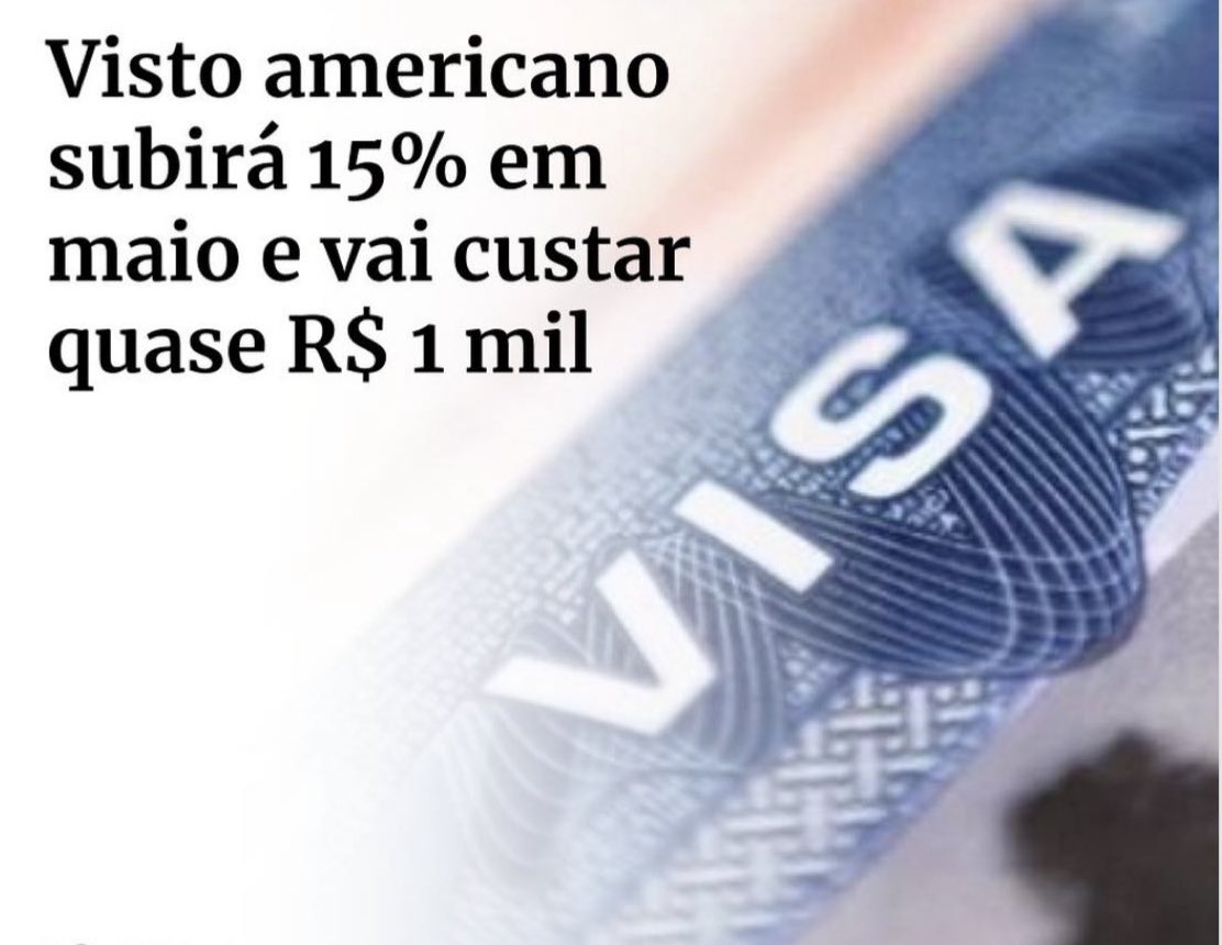 🇺🇸🇧🇷 
O valor do visto para o Estados Unidos terá reajuste a partir de 30 de maio, de acordo com a Embaixada dos EUA no Brasil e o Consulado americano em São Paulo. 

A taxa para o visto de turismo/negócios (categoria B1/B2), que é de 160 dólares (R$ 801,15), passará para 185…