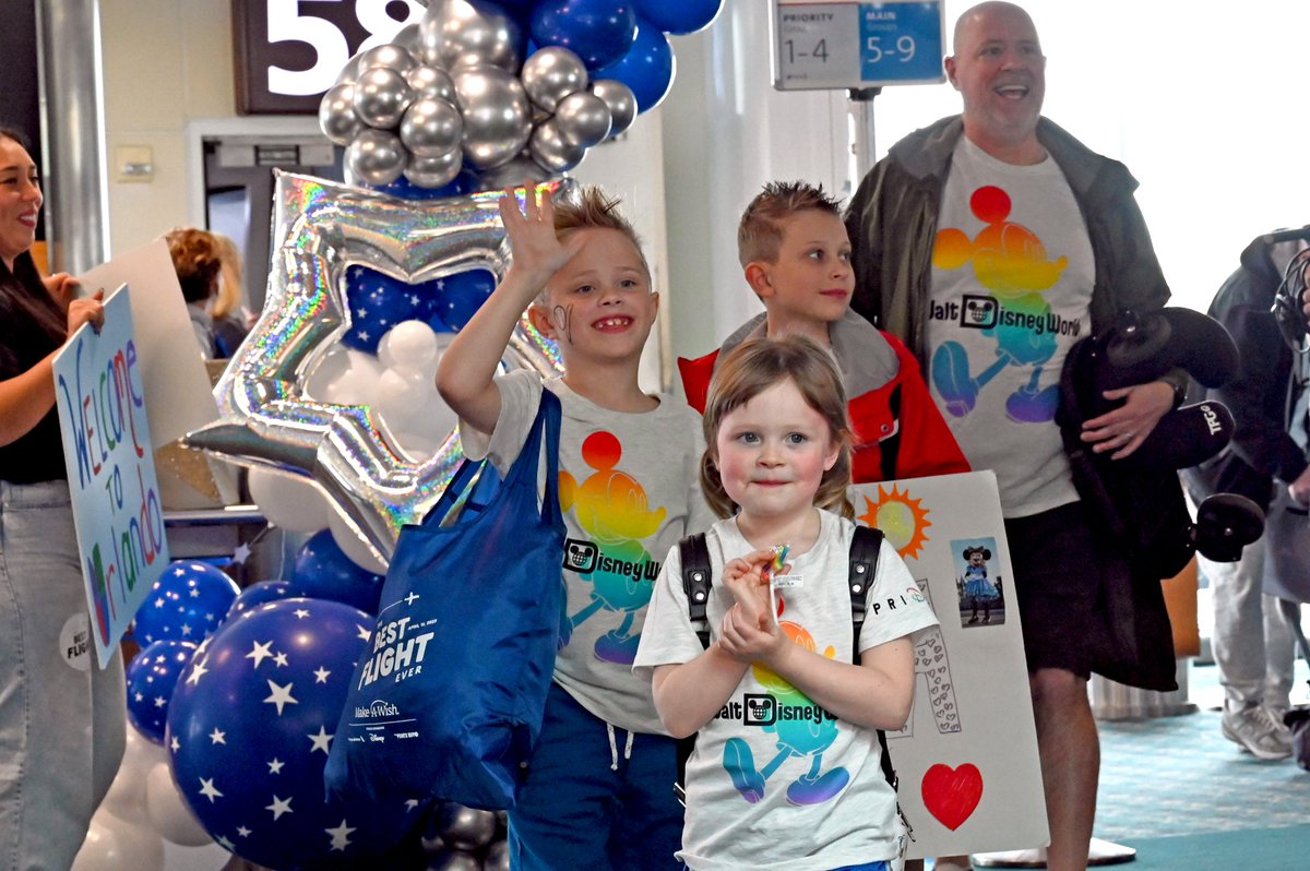 MCO's tweet photo. Today, "The Best Flight Ever" arrived at our airport with our friends @AmericanAir. In partnership with @MakeAWish, @Disney, & @ThePointsGuy, they fulfilled the wishes of 27 families for #WorldWishDay. Wishing everyone an incredible experience, and a magical time! ✨ https://t.co/Hp1RgPTiGw