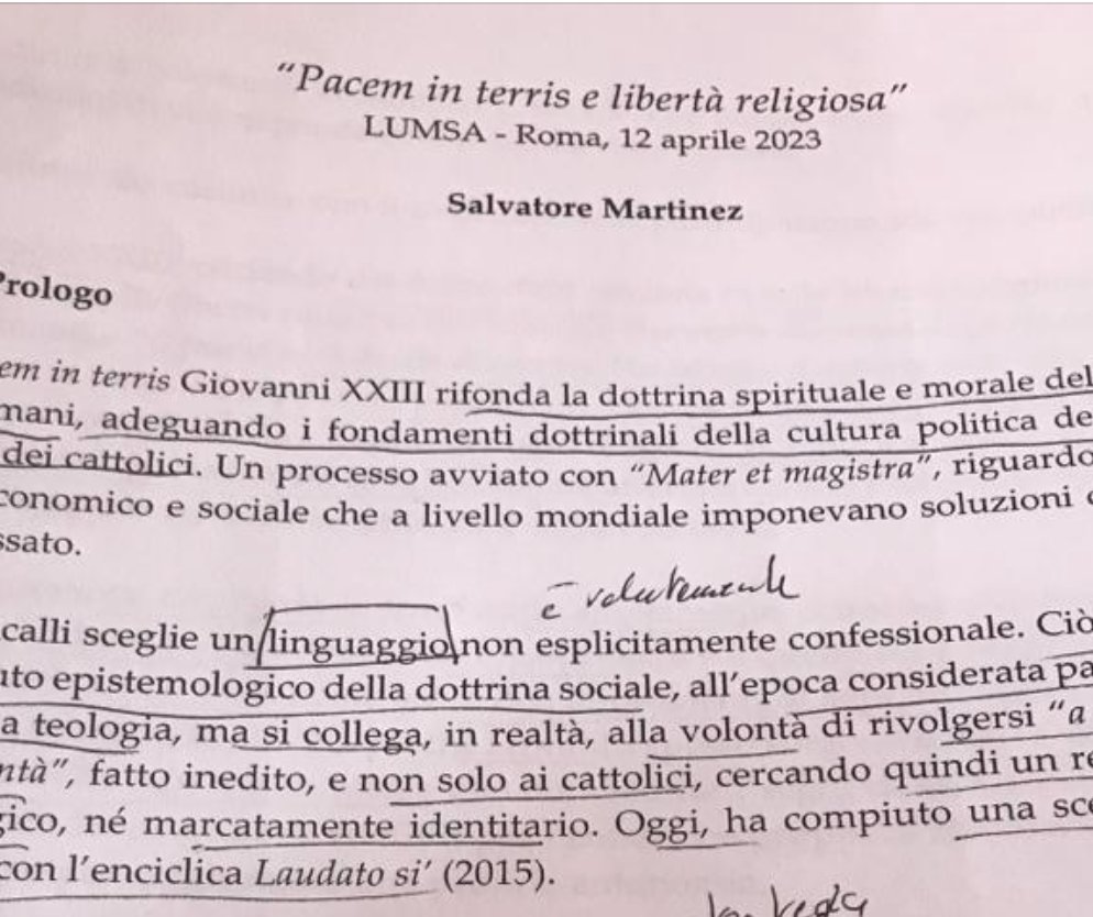 𝑷𝒂𝒄𝒆𝒎 𝒊𝒏 𝒕𝒆𝒓𝒓𝒊𝒔 𝐞 𝐥𝐢𝐛𝐞𝐫𝐭𝐚̀ 𝐫𝐞𝐥𝐢𝐠𝐢𝐨𝐬𝐚
“Vuoi la pace? Rispetta la libertà!”
Oggi, presso l’Università LUMSA di Roma, si è svolto un importante Seminario nel 60° della pubblicazione dell’Enciclica di San Giovanni XXIII “𝑃𝑎𝑐𝑒𝑚 𝑖𝑛 𝑡𝑒𝑟𝑟𝑖𝑠”.