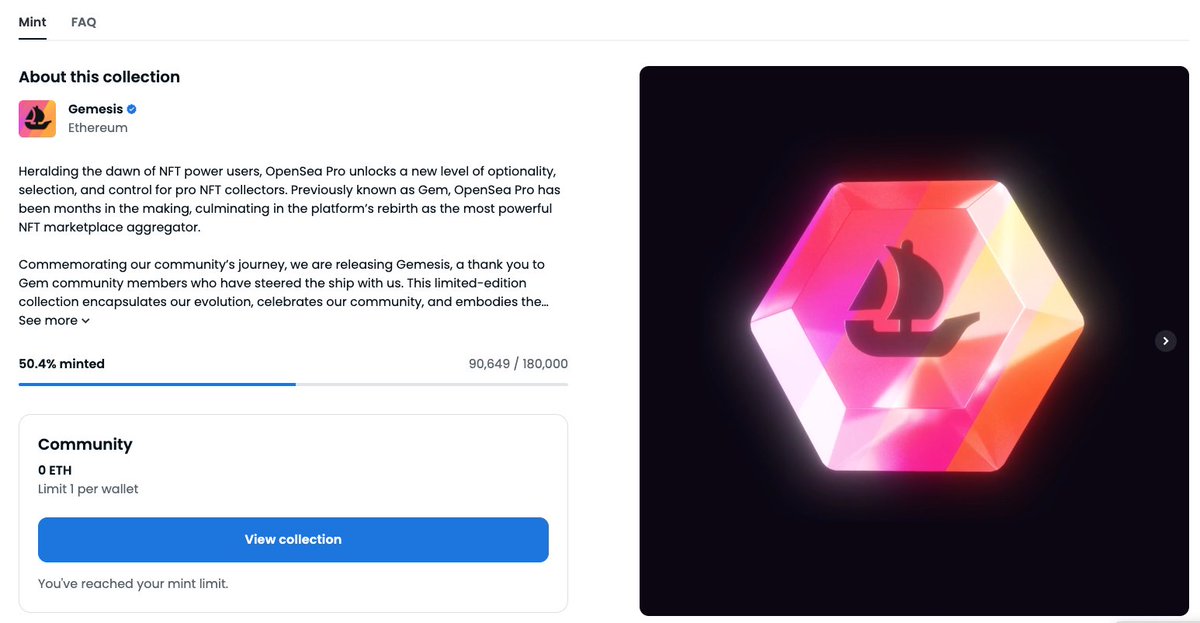 openseapro's tweet photo. In just one week, we've already crossed the halfway mark, with over 50% of Gemesis NFT’s total supply minted.

Our incredible community has helped us anchor a solid foundation for the journey ahead.⚓

Stay tuned for more exciting updates.💎 https://t.co/UgQHjP2AgZ