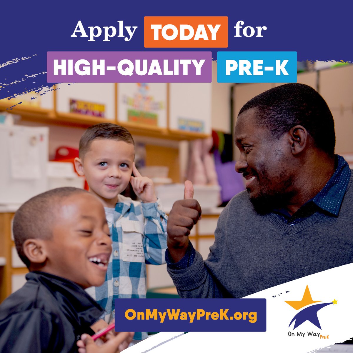 It’s never too early to apply at On My Way Pre-K. Qualified families with a child who turns 4 by August 1 may be eligible to send their child to a high-quality pre-K near them for free! Applying online is easy (and it’s also free!). Apply now at OnMyWayPreK.org.