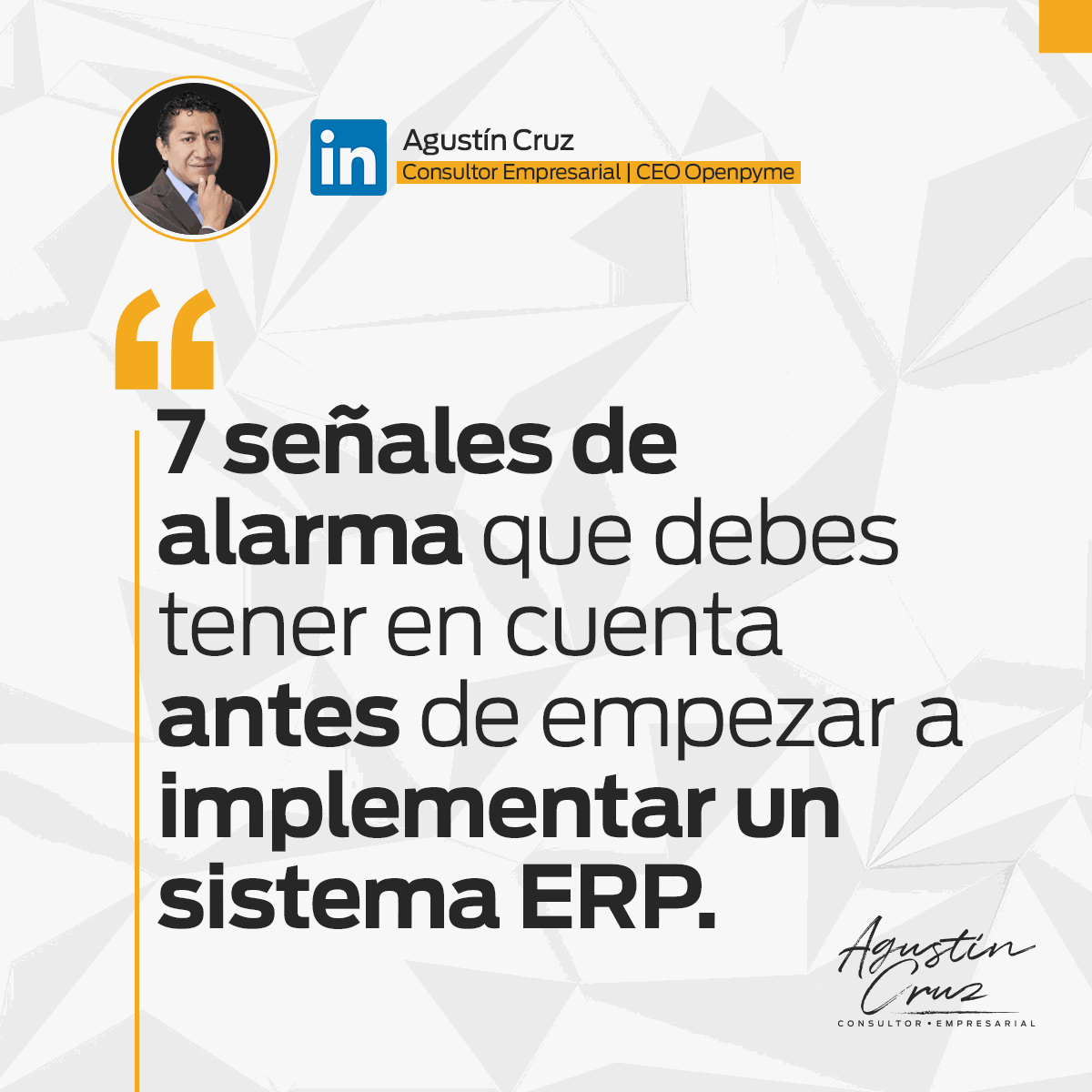 Openpyme1's tweet image. Asegurar el éxito en la implementación ERP es un trabajo que involucra a toda la empresa, estas son las 7 señales dentro de tu empresa que pueden afectar el resultado
#ERP #odoo #implementacionERP #gestion #empresas #estrategia #crecimiento #pymes
buff.ly/3mnDZzn