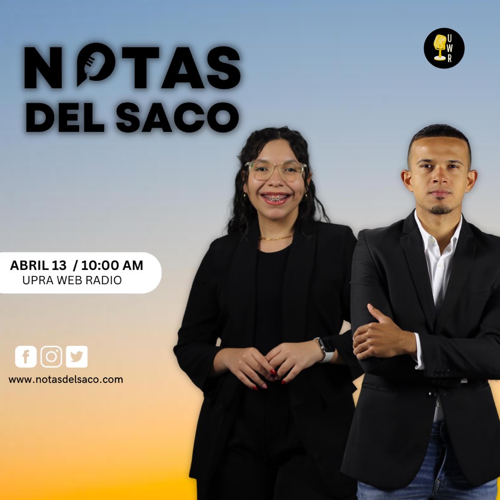 NotasDelSaco's tweet photo. ¡Regresamos! Sintoniza una nueva edición de Notas del Saco esté jueves, 13 de abril por UPRA Web Radio. ✨

#COMUUPRA #orgulloUPR #UPRA #NotasDelSaco #UPRAWEBRADIO #nahjupra #MoreLatinosInNews https://t.co/u7V1jcr8iD