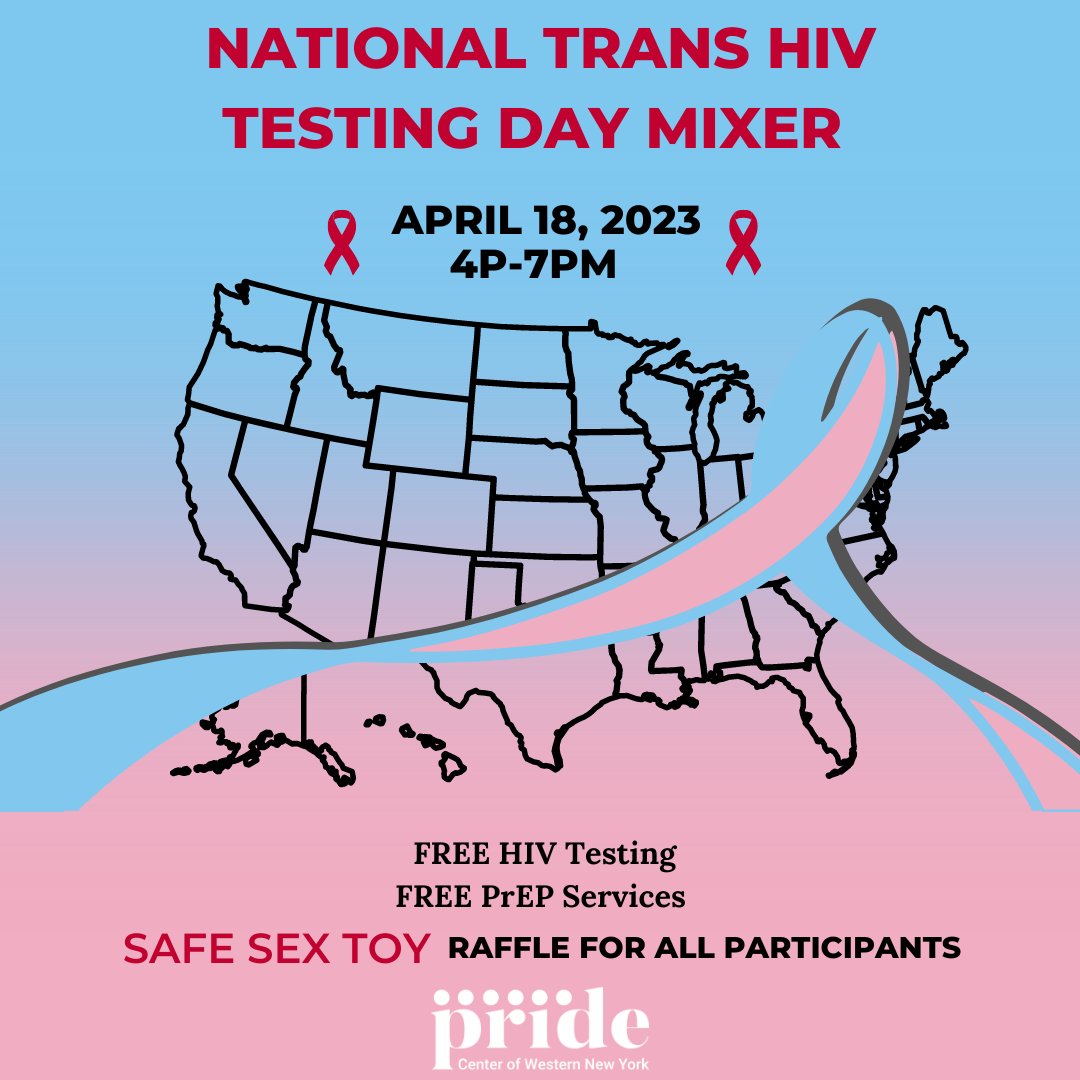 Join us at The Pride Center next Tuesday, April 18th, 2023 for the National Trans HIV Testing Day Mixer! Food and refreshments provided along with free HIV screening! It's happening at 278 Delaware Ave. from 4-7pm. See you there!!🏳️‍⚧️