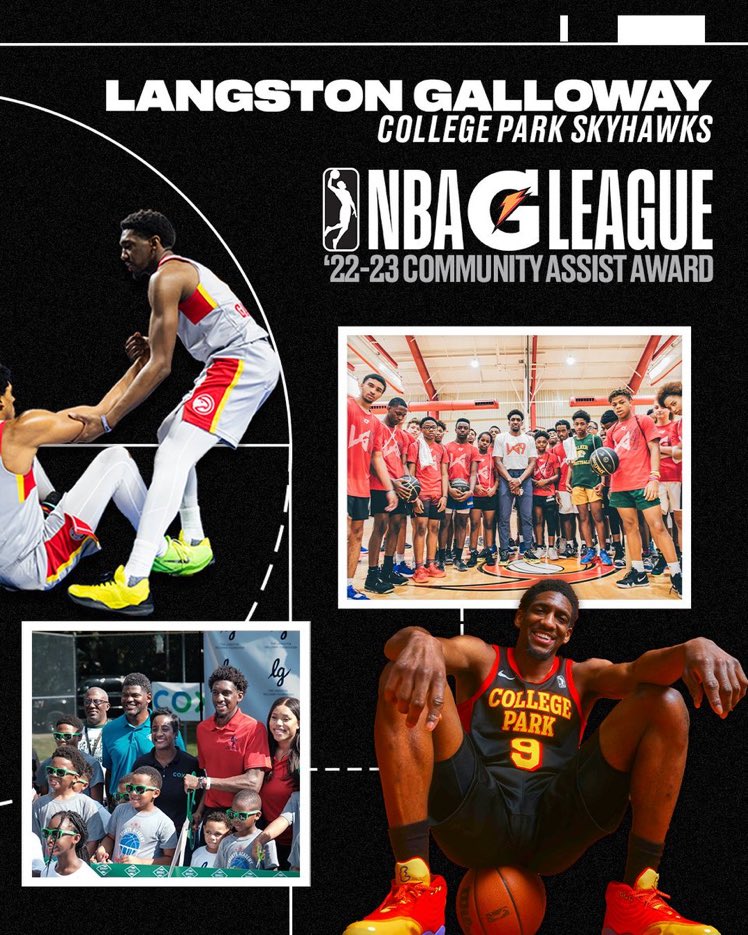 NBA says College Park Skyhawks guard Langston Galloway has won this year’s G League Community Assist Award which honors a player's extensive commitment to positively impacting the community.