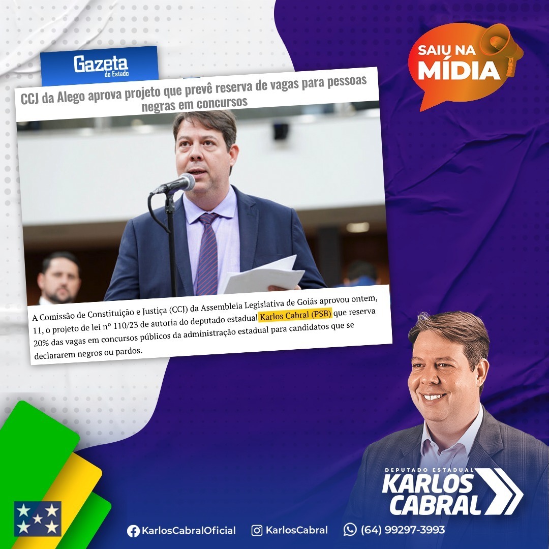 KarlosCabral's tweet photo. 💻📲SAIU NA MÍDIA | O portal @gazetadoestado.com.br destacou a aprovação do nosso projeto de lei que  estabelece a reserva de 20% de vagas de concursos públicos estaduais para candidatos pretos e pardos.

Confira clicando aqui 👉 https://t.co/dCubfrBdAR https://t.co/9yH4OA13t9