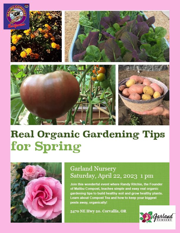 Earth Day 🙏 Join us for a REAL Organic 🤔 gardening class at <a href="/garlandnursery/">Garland Nursery</a> in #Corvallis 💚 This is not just another 1980’s #Gardening Class! Remove the #toxins #poisons from your #Garden and #grow #healthySoil April 22 #EarthDay at 1pm ❤️ Join <a href="/malibucomposter/">malibucomposter</a> 🤩
