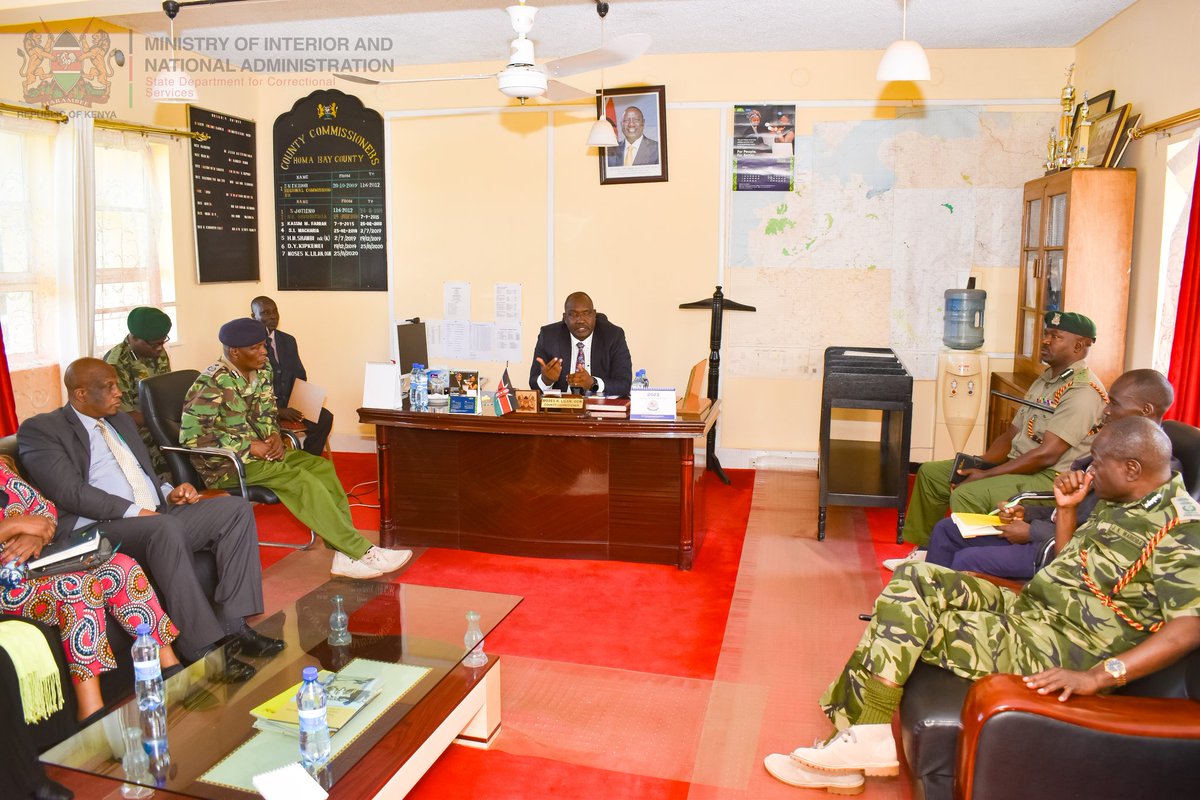 CorrectionalKE's tweet photo. @PrisonsKe Commissioner General Brig Warioba, EBS today led a high level Team from the Correctional Services Dept to Homabay County to inspect relocations sites for GK Main Prison in from Town.
https://t.co/c6XUMdQwG8
#Prisonrelocation https://t.co/0O2l675Wbr