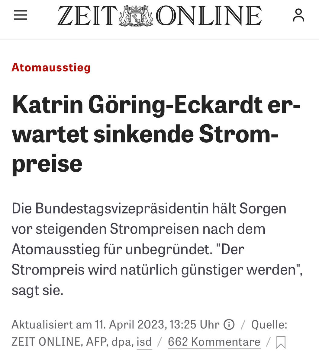 Ich vermute mal, @GoeringEckardt möchte uns dezent beibringen, dass die Strompreisentwicklung nach dem Atomausstieg eine 360Grad-Wende machen wird und 1 kW/h bald nur noch so viel kostet, wie eine Kugel Eis 😉