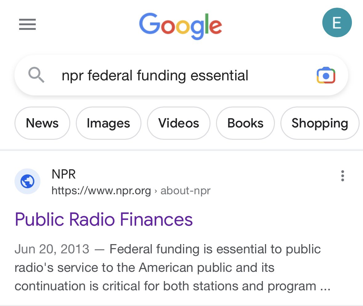 NPR literally said “Federal funding is essential to public radio” on their own website (now taken down). 

What hypocrites!