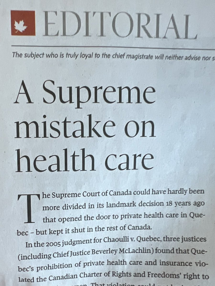 The Globe editorial today raises the missed opportunity at the Supreme Court to level the playing field between provinces as we rebuild our healthcare systems after COVID. 1/2