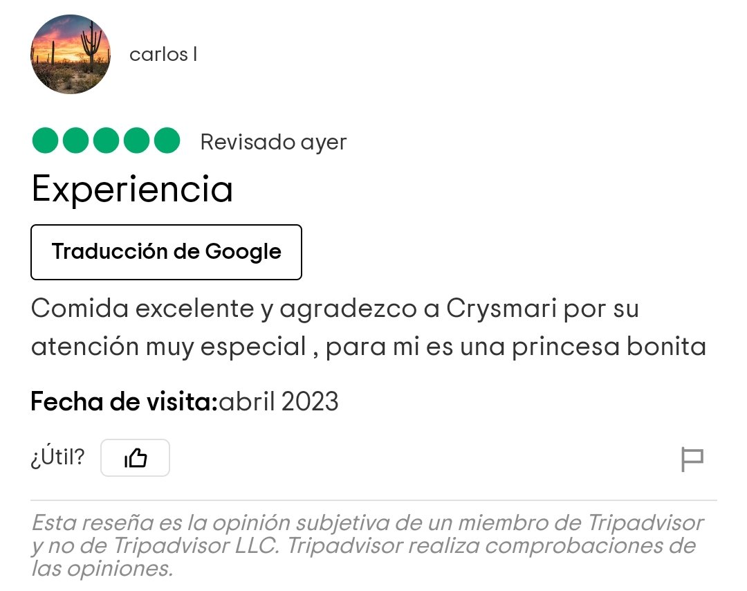 El chico con el que empecé a salir hace poco vino ayer a cenar en el lugar donde trabajo, le pedí que hiciera una reseña y ésto fue lo que escribió. Él me sana con su amor ❤️‍🩹