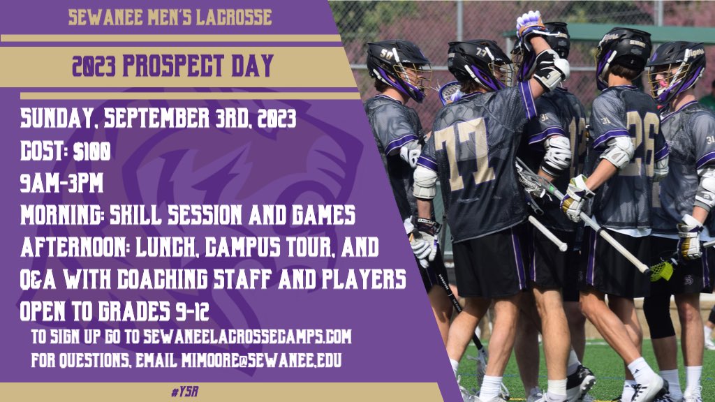Sewanee Lacrosse (@sewaneetigerlax) on Twitter photo 🚨 Our 2023 Prospect Day is set! Come join us on The Mountain on Sunday, September 3rd to experience what it’s like to be a Sewanee Lacrosse player! To sign up, go to sewaneelacrossecamps.com/prospect-camp.…. For questions, email mimoore@sewanee.edu #YSR 🚨 Our 2023 Prospect Day is set! Come join us on The Mountain on Sunday, September 3rd to experience what it’s like to be a Sewanee Lacrosse player! To sign up, go to sewaneelacrossecamps.com/prospect-camp.…. For questions, email mimoore@sewanee.edu #YSR
