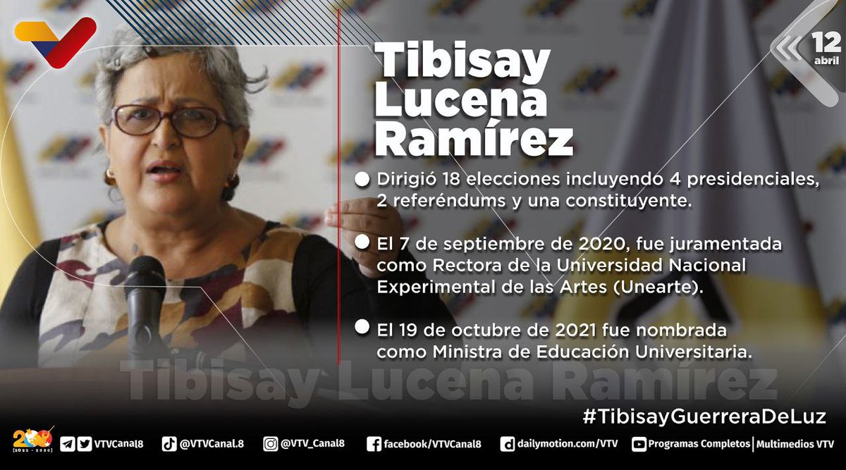 #DATO | Tibisay Lucena fue una militante por la vida, leal a sus principios e ideales, además ocupó cargos como ministra de Educación Universitaria, rectora de la Universidad Nacional Experimental de las Artes y expresidenta del Poder Electoral. #TibisayGuerreraDeLuz