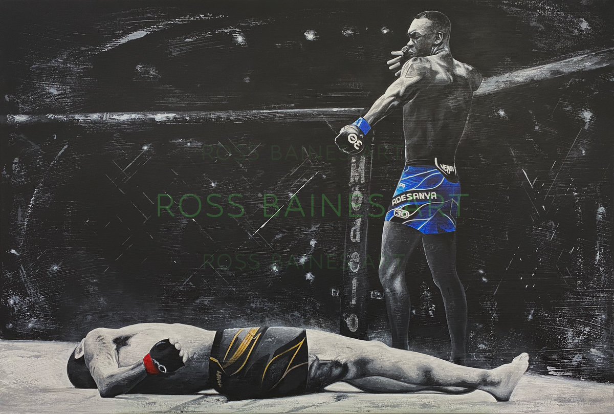 RossBainesArt's tweet photo. Introducing… ‘RETRIBUTION’ 
My latest painting of the mighty @stylebender doing the coolest post fight celebration in UFC history.
Pre order prints available now at https://t.co/80D697cnWe 
If you’re interested in purchasing the original painting DM me for details 👊 https://t.co/6eO9jVWcYT