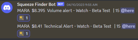 SqueezeFinder's tweet photo. We are putting the final touches on the new ALERTS service! Check out this winner from Monday, when $MARA fired both our Volume and Technical alerts within minutes. It ran from $8.40 to $10.64 over the next 2 trading days! π₯
https://t.co/EdIOsIHEZM
#shortsqueeze #squeezestocks #marathondigital