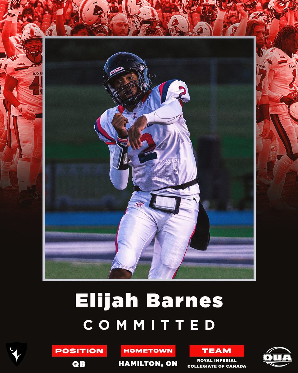 The Carleton Ravens are proud to announce the commitment of Hamilton, Ont., quarterback Elijah Barnes. A dual-threat quarterback, Barnes joins the Ravens from @RICCfootball.