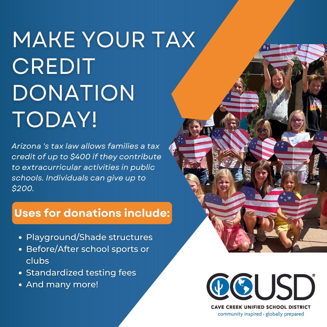 Tax day is right around the corner! Have you made your tax credit donation yet? Donate to CCUSD and support the district's commitment to quality extracurriculars for our students while keeping your tax dollars in your community! Learn more &amp; donate today: ccusd93.org/taxcredit