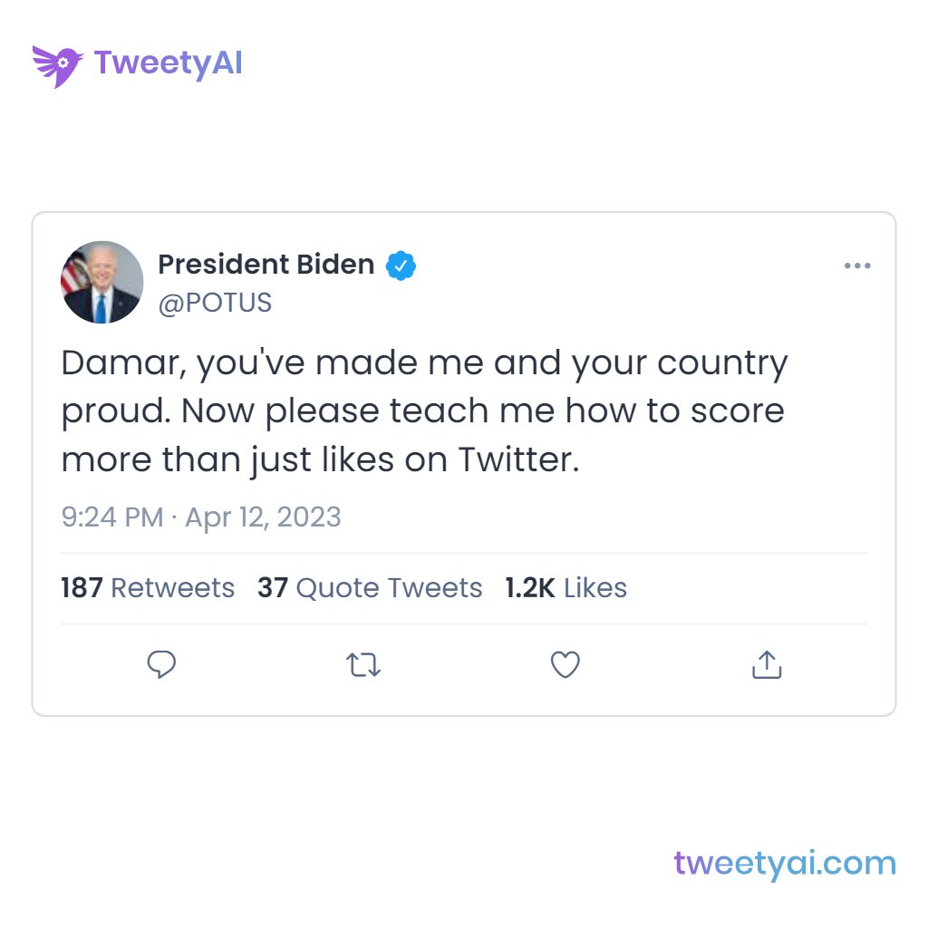 realTweetyAI's tweet photo. @POTUS looking to score on #Twitter 😂 https://t.co/WSCDBoW0dq